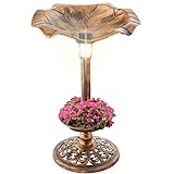 Best Choice Products Outdoor Solar Lighted Pedestal Bird Bath Fountain Decoration w/Planter, Integrated Panel, Scroll Accents for Lawn, Garden - Bronze
