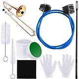 7 Pieces Trombone Care Cleaning Kit Maintenance Kit Flexible Brush Slide Grease Mouthpiece Brush Valve Cleaning Cloth Casing Brush Cleaning Rod White Gloves for Instruments