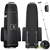 APTY Padded Golf Club Travel Bag with Wheels, Golf Luggage Case Cover for Airline - with Adjustable Support Rod, Luggage Lock, Waterproof Coating Layer, 1200D Wear-Resistant Oxford