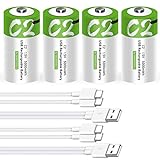 CAMELCELL C Batteries- 4 Pack Rechargeable C Batteries,5000mWh Lithium ion C Size Battery with 2Pcs 2 in 1 USB A to Type C Charger,1200 Cycle,Portable USB Rechargeable C Cell Batteries