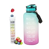 PEPEUNI Fruit Infuser Water Bottle | 64 oz Sports Bottle with Paracord Handle | BPA Free Leakproof Half Gallon Water Jug with Time Maker & Full Length Infusion Rod