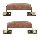 Luggage Handle Leather Handle Vintage Style Replacement Strap Handle Suitcase Pull Handle for Trunk Handbag Briefcase 2pcs (D(Brown Bronze))