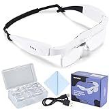 YOCTOSUN Head Magnifier Glasses with 3 LED Lights and Detachable Lenses 0.75X, 1.25X,2.0X, 3.0X and 4.0X, USB Charging Eyeglasses Magnifier, Magnifying Glasses with Light for Close Work Hobby Crafts