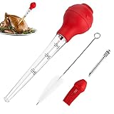 JY COOKMENT Turkey Baster with Barbecue Basting Brush, Baster Syringe for Home Baking and Roaster Turkey, Include Detachable Food Grade Silicone Bulb, Meat Injector Needle and Cleaning Brush