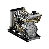 Helixsun L4 Engine Model Kit That Works, 1/10 DIY Mini OHV Four-Cylinder Diesel Engine Model Kit with Cooling Syste, Full Metal Inline Mechanical Engine Toys Gifts