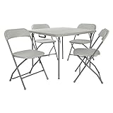 Office Star Resin 5-Piece Folding Square Table and Chair Set, Light Grey