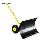 Outvita Snow Shovel with Wheels, 29' Wide 18' Long Snow Plow Shovel Angle & Height Adjustable Padded Handle Efficient Snow Clean Tool for Driveway or Pavement Yellow