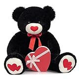 HollyHOME Big Teddy Bear Stuffed Animal Large Bear Plush with Red Heart for Girlfriend and Kids Valentine's Day 36 inch Black
