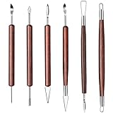 6 Pcs Pottery & Clay Sculpting Tools, Double-Sided, Smooth Wooden Handles