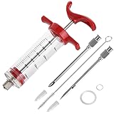 X-WLANG Premium Meat Injector, Marinade Injector Syringe with 2 Meat Needles for BBQ Grill Smoker, Turkey and Cooking 1-oz Capacity, 2 Stainless Needles, 1 Brush, Red