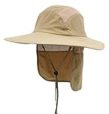 Home Prefer Adult UPF 50+ Sun Protection Cap Wide Brim Fishing Hat with Neck Flap Khaki