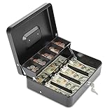 Polspag Cash Box with Lock and 2 Keys, Large Cash Boxes, Metal Money Box with Cash Tray, Lock Safe Box, Portable Cash Lock Box,4 Bill/5 Coin Slots, 11.8L x 9.5W x 3.5H Inches (Key-Black)