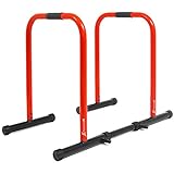 ProsourceFit Dip Stand Station, Heavy Duty Ultimate Body Press Bar with Safety Connector for Tricep Dips, Red