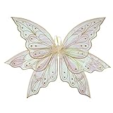 Lizxun Fairy Butterfly Wings Halloween Dress Up Costume Gauze Shiny Clothes Accessories for Party Cosplay (Golden-b)