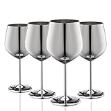 WOTOR Stainless Steel Wine Glasses Set of 4, 18oz Unbreakable Metal Wine Glass, Fancy, Unique Wine Goblets for Outdoor, Travel, Camping and Pool, Ideal Gift for Wine Lovers (Silver)
