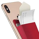 Sinjimoru Business Card Holder for Back of Phone, Reusable iPhone Stick on Wallet, Credit Card Holder for Smartphone. Sinji Pouch L-Flap Red