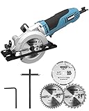 Mini Circular Saw, WESCO 6 Amp Compact Hand Circular Saw with 3 Blades(4-1/2'), 5200 RPM Cutting Depth 1-11/16' (90 deg), 1-1/8' (45 deg) with Scale Ruler, for Wood, Soft Metal, Tile, Plastic Cutting