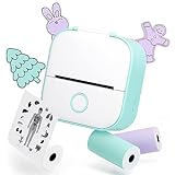 Memoqueen Mini Pocket Sticker Printer T02 Portable Bluetooth Thermal Printer with 3 Rolls Paper for Journal, Memo, Photo,DIY Scrapbook,Travel,Children Women Gifts, Compatible with iOS&Android,Green