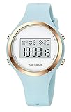 XCZAP Outdoor Sport Watches Alarm Clock 5Bar Waterproof LED Digital Watch（Light Blue-white-one）