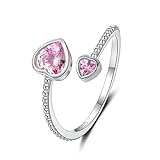 S925 Sterling Silver October Birthstone Dainty Rings for Teen Girls Daughter Women - Adjustable Pomise Knuckle Ring with Pink Heart Stones - Birthday Thanksgiving Day Christmas Valentine's Day Party Graduation Gifts Jewelry
