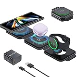 Wireless Charger for Samsung,RELAXYO Foldable 3 in 1 Fast Wireless Charging Pad Travel Station Compatible with Z Fold4/Flip/S23 Ultra/S22+/S21/S20/Note 20/10,Galaxy Watch 5 Pro/4/3/Active/LTE,Buds+