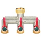 TSGOHNL Brass Garden Hose Splitter, 3 Way Faucet Diverter with 3 Extension Handles, Outdoor Hose Splitter, Heavy Duty Nickel Plated, GHT 3/4-Inch Female Inlet and 3/4-Inch Male Outlet