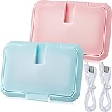 2 Pcs USB Mini Portable Baby Wipe Warmer and Baby Wet Wipes Dispenser Reusable Baby Wipes Heater for Newborn Travel, Pink and Light Blue, Compatible Portable Charger
