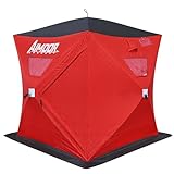 Aimdorarchery Fully Insulated Ice Fishing Shelter-Waterproof Oxford Fabric 600D Portable Pop-Up 3-4 Person Ice Fishing Angler Hub Shelter Tent with 2 Doors for Outdoor Fishing Tent Lowest Temps, Red