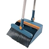 Broom and Dustpan Set for Home, Dustpan and Broom Set, Upright Stand Up Broom and Dustpan Combo for Home Kitchen Office Courtyard Lobby Indoor Floor Cleaning Use Dustpan and Broom Set (Dark Blue)