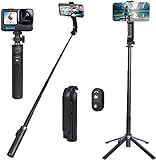 Selfie Stick Phone Tripod with Remote, Upgrade Quadripod Design 40' Extendable Rechargeable Bluetooth Control - Compatible with iPhone/Android Phone/Camera/GoPro