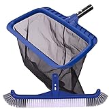 POOLAZA Fine Mesh Pool Skimmer Net & Pool Brush Head, Pool Net Skimmer with Sturdy Frame &17.5' Professional Pool Brushes for Cleaning Pool Walls, Durable Fine Pool Nets for Cleaning & Pool Brush Kit