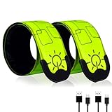 TRAYIU LED Safety Wristband Lights - 2 Pack Rechargeable Light Up Arm Ankle Band Kids Magic Slap Glow Bracelets Reflective Belt High Visibility for Night Cycling Walking Joggers Running Gear
