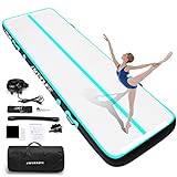 Hmtaolife Gymnastics Mat Air Tumble Track[with SHOULDER STRAP], 6.6/10/13/16/20ft Inflatable Training for Kids, Thickness Floor with Electric Pump Home/Water Fun/Train New Green/White