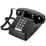 TOPZEA Retro Corded Desk Phone, Single Line Desk Telephone Landline Telephone with Loud Ringer Old Style Analog Phone for Home and Office, Black