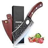 Huusk Japan Knives, Viking Knife with Sheath Meat Cleaver Knife for Meat Cutting Hand Forged Chef Butcher Knives Full Tang Boning Knife Outdoor Cooking Knife for Kitchen Deboning or Camping BBQ