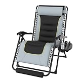 Suteck Oversized Zero Gravity Chair 29In XL Reclining Camping Chair w/Build-in Cushion, Outdoor Lounge Chairs Patio Recliner with Larger Cup Holder Footrest Padded Headrest, 330LBS, Grey&Black