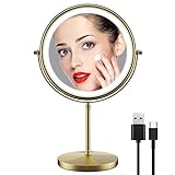zelaxy 8 Inch Makeup Vanity Mirror with Lights, Rechargeable Double Sided 1X 10X Magnifying Mirror, Lighted Makeup Mirror with 3 Color Lighting, Touch Sensor Dimming, Brightness Adjustable (Bronze)