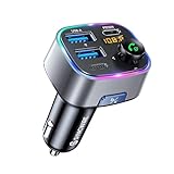 Syncwire Bluetooth 5.3 FM Transmitter Car Adapter 48W (PD 36W & 12W) [Light Switch] [Hi-Fi Deep Bass] [Fast Charge] Wireless Radio Music Adapter LED Display Hands-Free Calling Support USB Drive