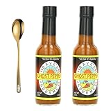 Dave's Gourmet Ghost Pepper Hot Sauce, 5 Oz - Flavor-Intense Naga Jolokia Hot Sauce with Ghost Pepper, Spicy Hot Pepper Sauce with Moofin Golden SS Spoon, Ideal for Diverse Culinary Adventures (Pack of 2)
