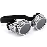 Ram-Pro Steampunk Goggles Vintage Victorian Round Cosplay Punk Gothic Welding Glasses for Men and Women | Clear, Tinted Lens (Antique Silver)