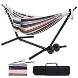 Wilsall Portable Hammock with Stand Included with Wheels Outdoor Double 2 Person Heavy Duty Hamacas con Base 450 lb Capacity