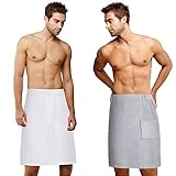 Newwiee 2 Pieces Microfiber Waffle Men's Bath Wrap Quick Absorbent Men Towel Wrap Adjustable Body Shower Wrap for Men Sauna Spa, White Gray, 59 x 24 Inches/ 150 x 61 cm