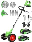 Electric Weed Eater, Foldable Cordless Weed Wacker Battery Powered, 2-in-1 Lightweight String Trimmer/Edger Lawn Tool/Brush Cutter with Adjustable Length & Blades, for Garden and Yard