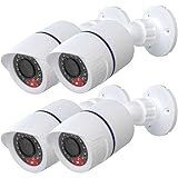 WALI Dummy Fake Simulated Surveillance Security CCTV Dome Camera Indoor Outdoor with One LED Light, Warning Security Alert Sticker Decal (TC-W4), 4 Packs, White