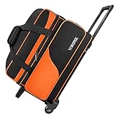 Bowling Ball Bag 2 Ball with Wheels, Padded Divider & Ball Cup Holder for 2 Ball, Large Seperate Compartment for Bowling Shoes & Bowling Tools or Accessories, Retractable Handle Extend to 40.5' Long
