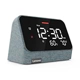Lenovo Smart Clock Essential with Alexa Built-in - Digital LED with Auto-Adjust Brightness - Alarm Clock with Speaker and Mic - Compatible Docking - Misty Blue