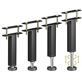 Wlrrcwdttc Adjustable Height Bed Frame Center Support Legs 7.28-10 inch, Metal Bed Legs for Steel Bed Frame/Wooden Bed Center Slat/Furniture, Heavy Duty Bed Legs Replacement -Black Bed Legs Set of 4