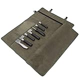 Chef’s Knife Roll Bag, Waxed Canvas Knife Cutlery Carrier, Portable Chef Knife Cases, Knife Roll Holders With 10 Slots Plus 1 Zipper Pockets Can Hold Home Kitchen Knife Tools Up To 18.8”