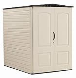 Rubbermaid Large Plastic Vertical Resin Weather Resistant Storage Shed, 5 x 6 Ft., Sandstone, for Garden/Backyard/Home/Pool/Bikes/Lawn Mowers