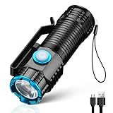 lexall Small Flashlight, 1200 High Lumens, USB Rechargeable Compact LED Flashlight with Clip, Mini Pocket Sized EDC Flashlight with Unique Tail Design
